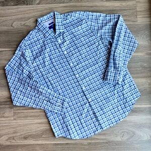 Egara Men's Blue Plaid Non-Iron Slim Fit Long Sleeve Button-Up Shirt Sz XL